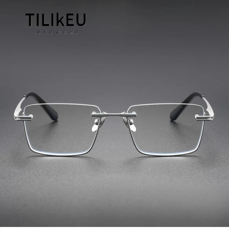 

Винтажные деловые мужские очки в полуоправе, сверхлегкая квадратная оправа для очков из чистого титана, мужская дизайнерская оправа для очков по рецепту