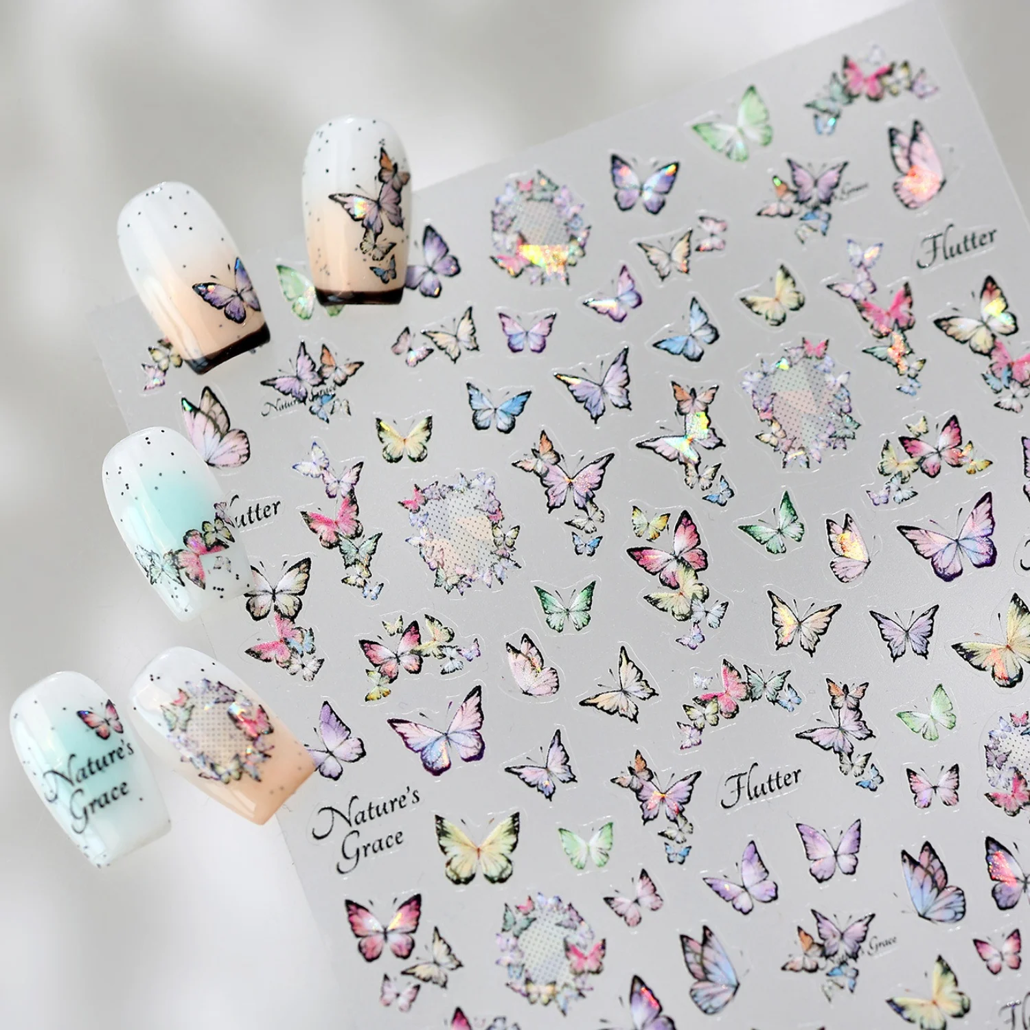 Holographic Magic Butterfly Nail Art Stickers 5D Dark Gradient Laser Flash Decals Self Adhesive Nail Art Manicure Decals DIY