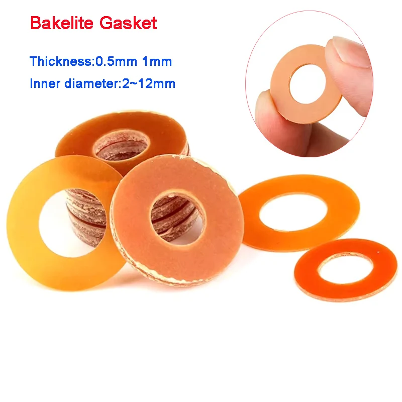 

100~500Pcs Bakelite Gasket ID 2~12mm Plastic Insulating Washer High-temperature Resistant Round Phenolic Resin Flat gasket