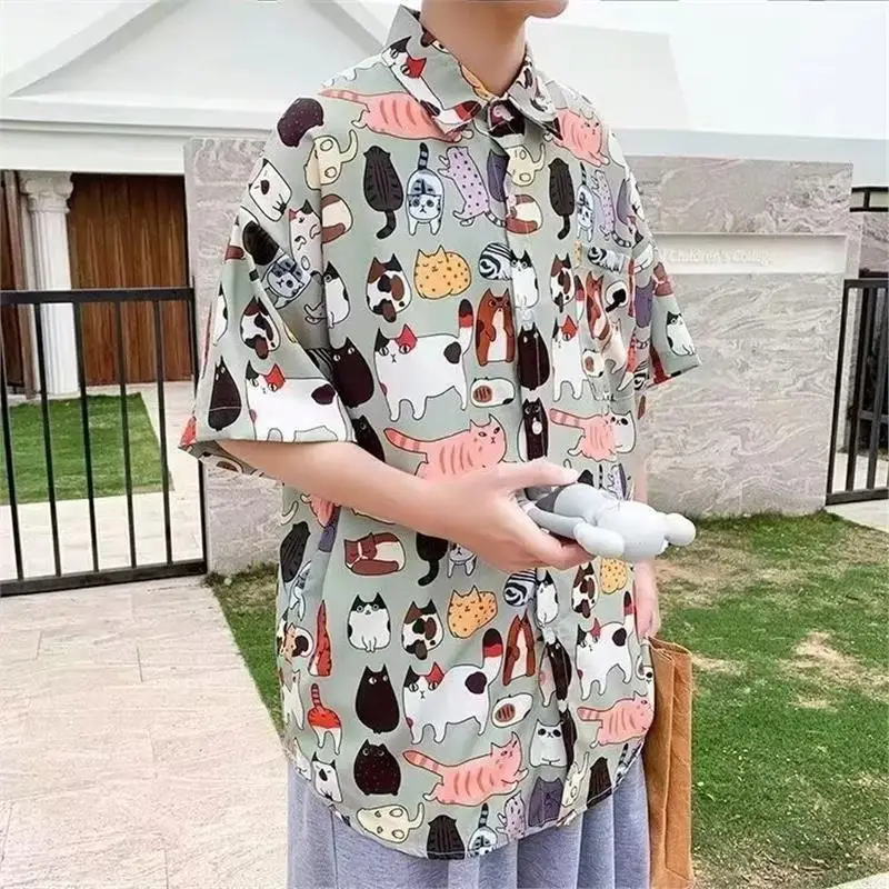 

Летняя мужская рубашка большого размера из ледяного шелка с цветочным принтом, гавайская пляжная рубашка свободного кроя, повседневная молодежная модная рубашка с длинным рукавом