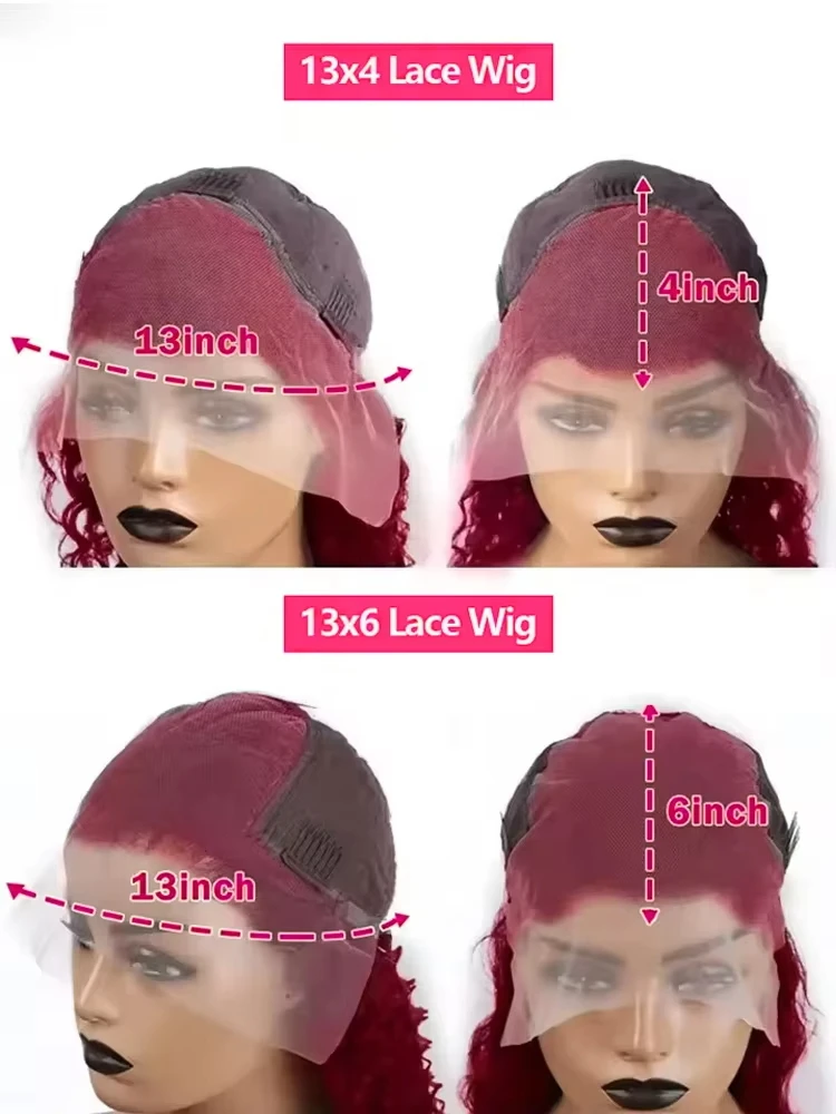 Umi 230 Плотность Короткие парики Боб Человеческие волосы 99J Бордовый вьющийся парик 13x4 HD Парик фронта шнурка Красный цвет Глубокая волна 13x4 Фронтальный парик