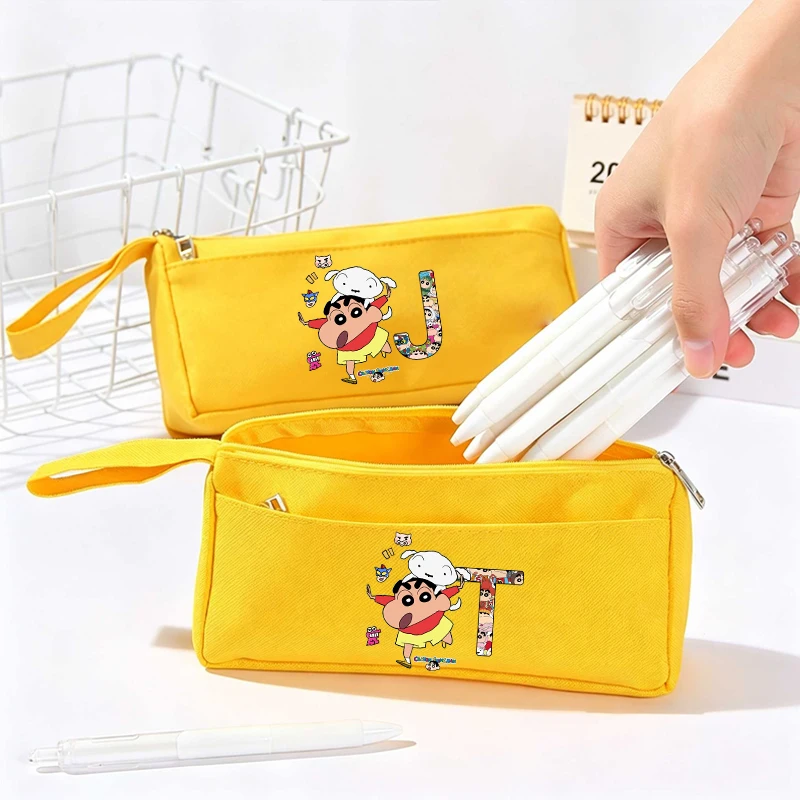 

Crayon Shin-chan Oxford Boy Pencil Case Student Simple Double Layer Stationery Box Solid Color Pencil Bag School Supplies Gift