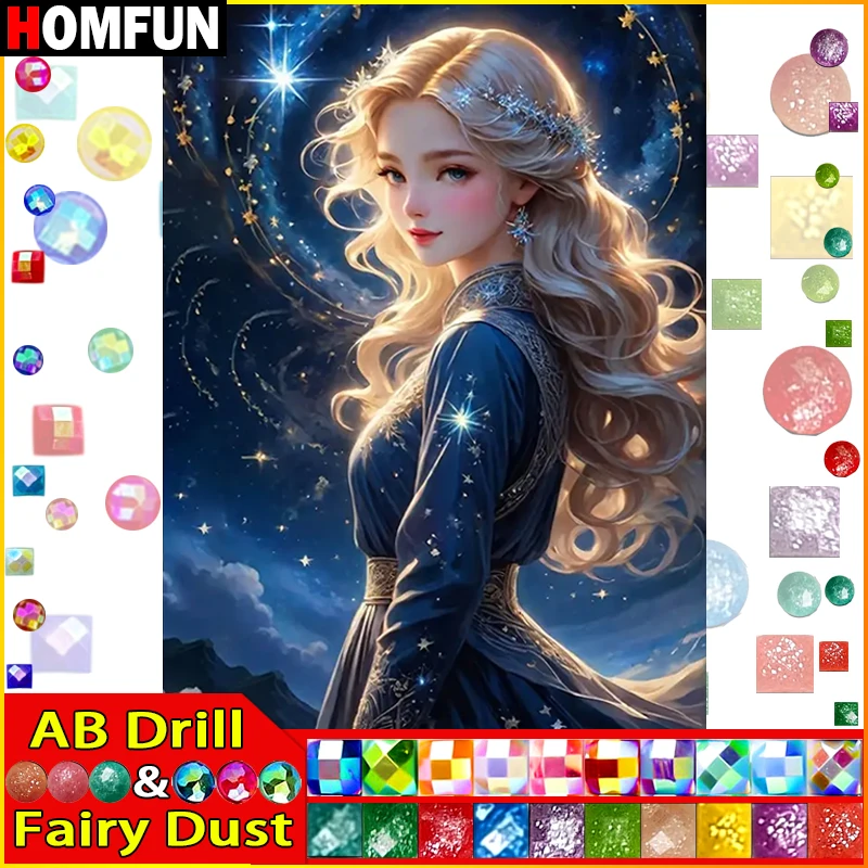 HOMFUN Fairy Dust AB Diamond Painting Cross Stitch Pattern 5D Diamond Embroidery 