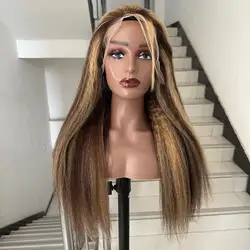 Swupod 13x4 13x6 HD Lace Front Wig for Women YAKI Kinky Straight Remy Human Hair P4/27 Ombre Brown Highlight Pre Plucked
