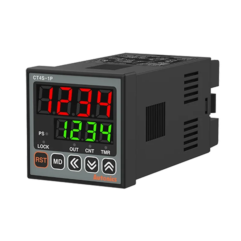 Autonics CT4S-1P2 Counter/Timer, W48xH48mm, 4-Digit, LED, 1 Preset, PNP or NPN Input, Prescale value setting, Relay SPDT