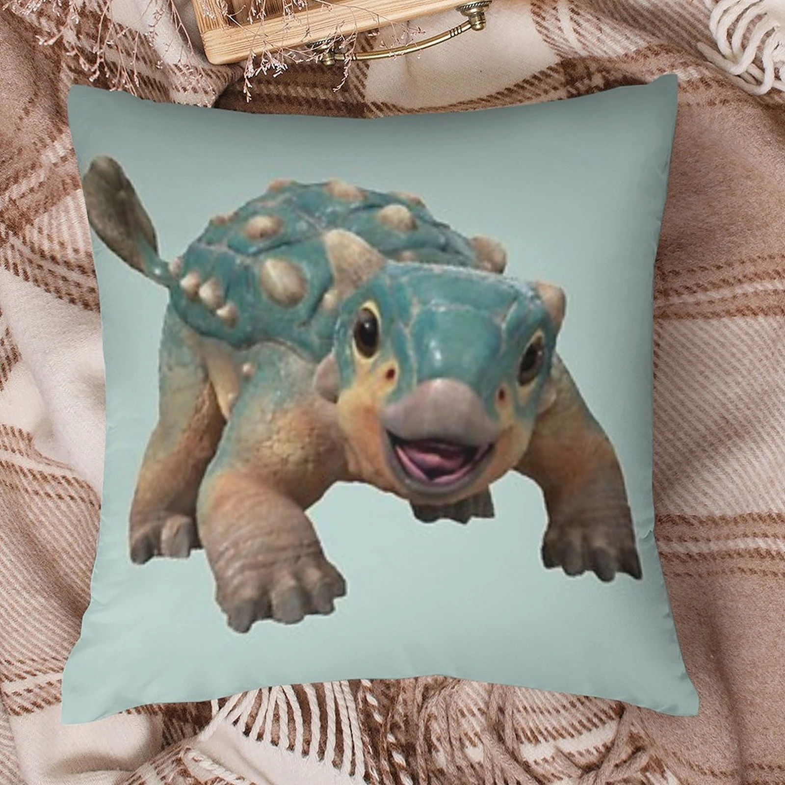 1 Stück Camp Cretaceous Bumpy Ankylosaurus Kissenbezug, Polyester, 2D-doppelseitiger Druck, niedliches Dinosaurier-Charakterkissen, für Kinder und Erwachsene