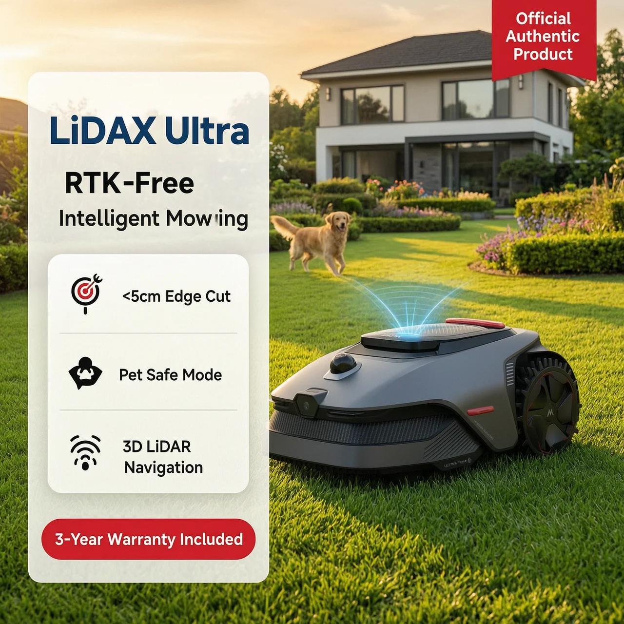 Mova LiDax Ultra AWD 3D LiDAR Robotic Lawn Mower AI Obstacle Avoidance 1000㎡ Smart Grass Cutter