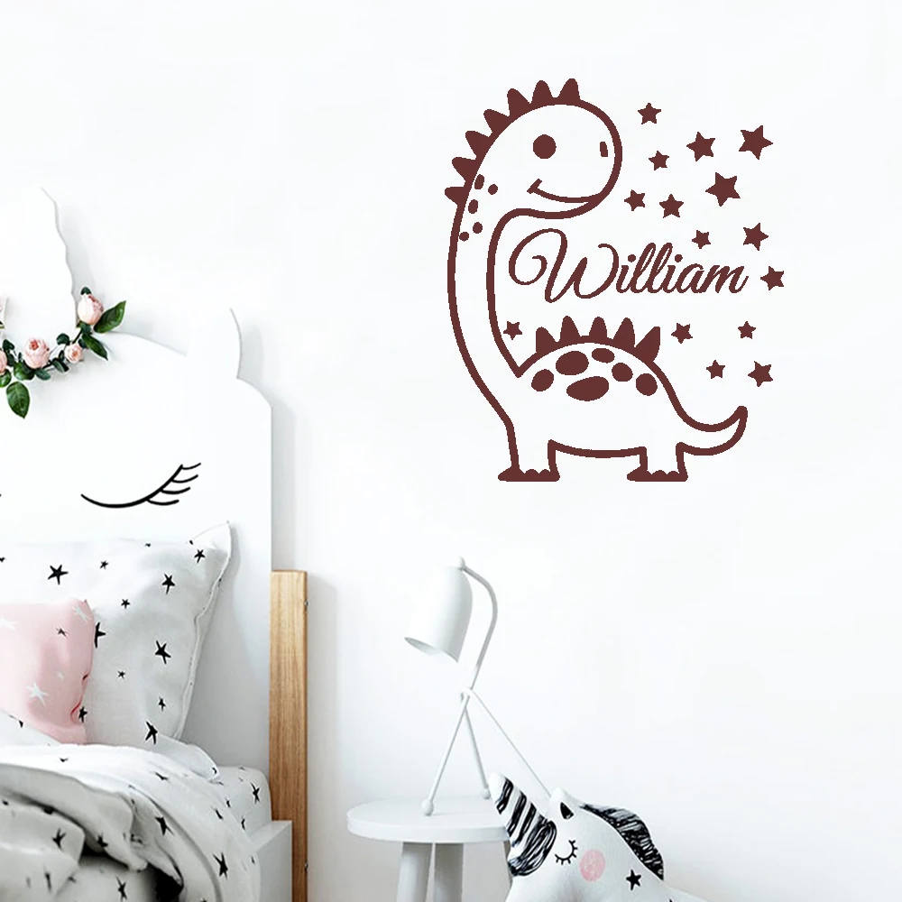 

1 pc beauty dinosaur with stars Customized Text Wall Stickers Self Adhesive Art Wallpaper For Kids Rooms bedroom Decoration