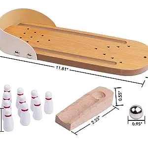Table Top Mini Bowling Game Wooden Board Arcade Shooting Office Desk Stress Relief Finger Toys Fun Gifts for Men Women Kids
