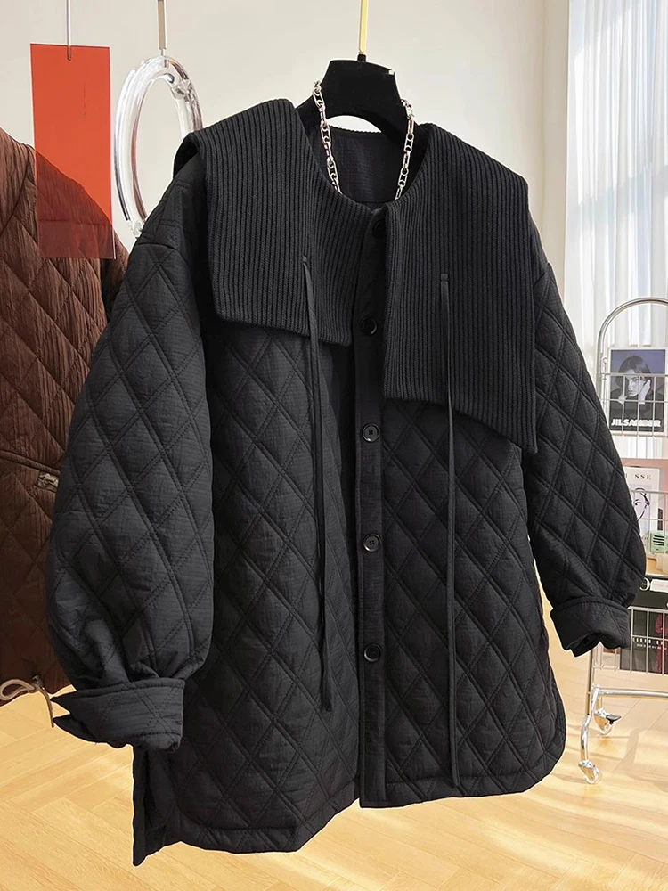 Winter Cotton Coat Loose Parkas Oversize Diamond Plaid Quilted Jacket Korean Lightweight Casual Padded Clothes