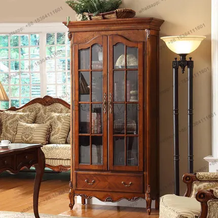 

American solid wood glass two-door storage cabinet storage bookshelf study display cabinet