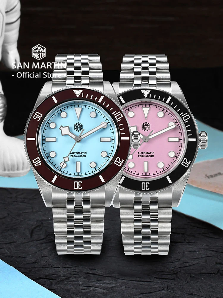 San Martin 40mm Enamel Dial Classic Luxury BB Diver Watch NH35 Automatic Mechanical Men Watches Waterproof 200m BGW-9 SN0128