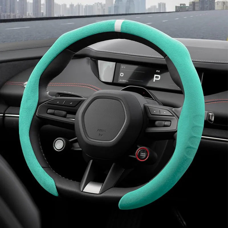 

5D Steering Size 38cm Universal Non-slip D-shaped Round Breathable Car Steering Wheel Cover Protector Suitable Auto Accessories