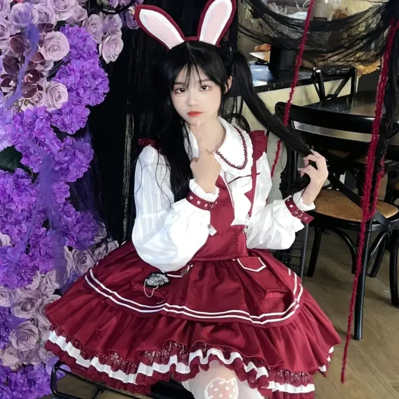SOIOMES【en stock】 COS de Miss Tuji, uniforme de Lolita dulce y lindo, vestido con banda trasera, conjunto de camisa Lolita de estilo militar para mujer, 2 piezas