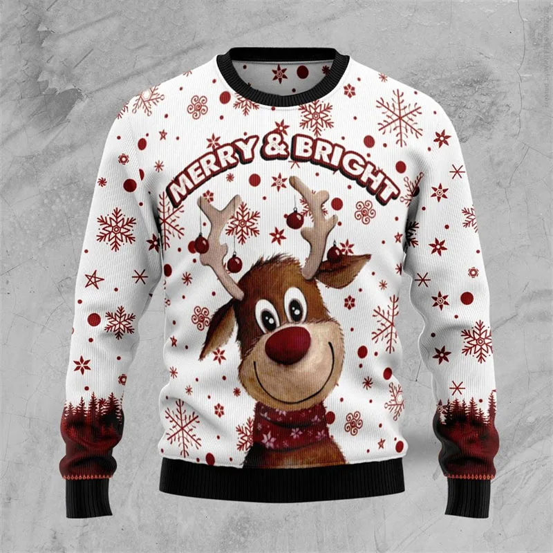 Cool Deer Ugly Sweatshirt Christmas Men Clothes Long Sleeve Fashion Top Coat 3D Printed Elk Antlers Trend Women Sweatshirt Xmas