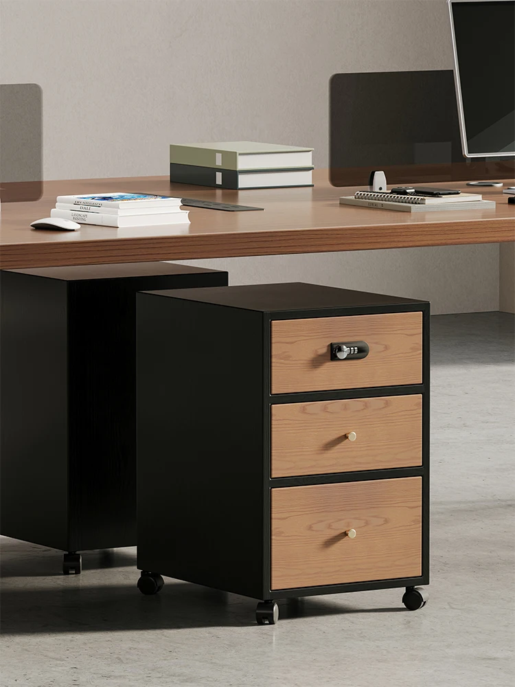 

Modern Simple Solid Wood Under Table File Cabinet Movable Locker