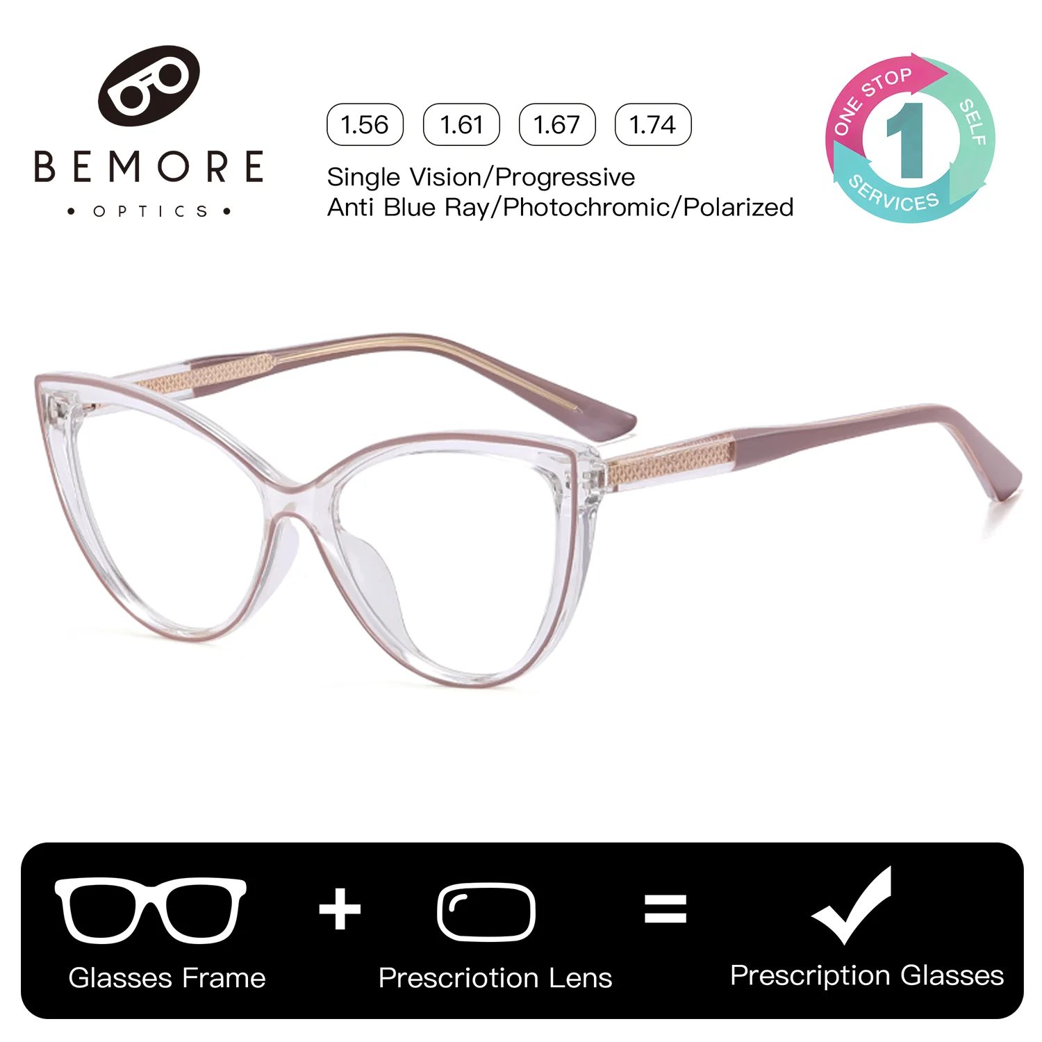 

BEMORE Ultralight Acetate Square Progressive Multifocal Glasses Custom Women Butterfly Photochromic Prescription Sunglasses