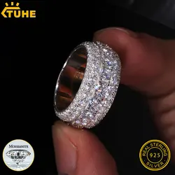 Bagues en argent Sterling VVS1 pour hommes, bijoux fins, avec certificat, Moissanite, style Hip Hop, pavé, S925