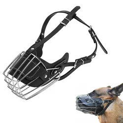 Pet Dog Anti-Bite Metal Muzzle Mouth Cover Adjustable and Breathable Leather Metal Basket German Shepherd Pet Muzzle Dog Mask