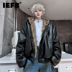 IEFB High Street chaquetas acolchadas para hombre, abrigos informales de piel sintética con diseño de piel sintética con capucha, abrigos holgados y gruesos para hombre, ropa de calle nueva 9C8421