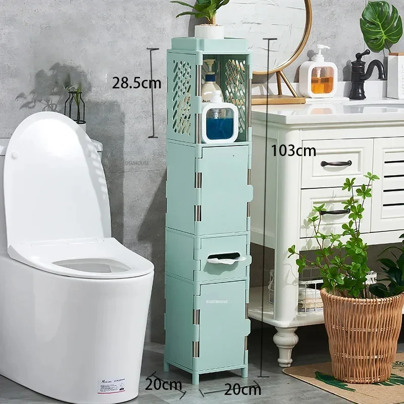 For 20cm Narrow Bathroom Cabinets Floor Gap Storage Cabinet Toilet Side Cabinet Paper Towel Shampoo Shower Gel Organizer