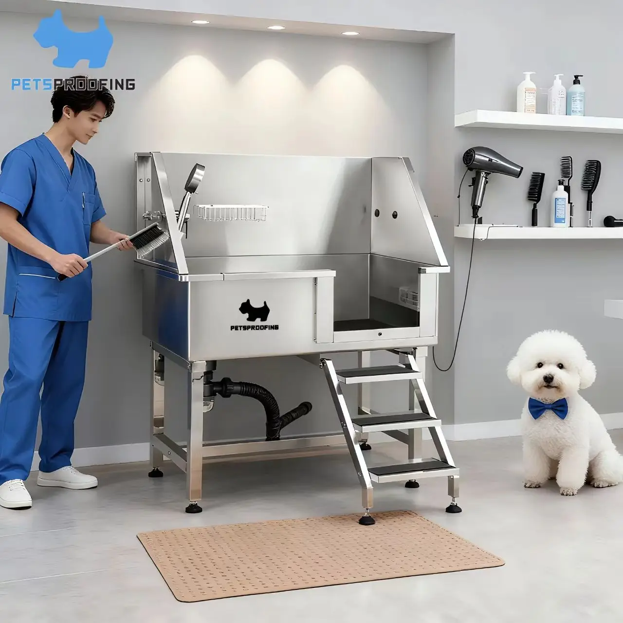 

38-Inch Eco-Friendly Portable Stainless Steel Pet Spa Bathtubs Right Door Dog Grooming Bathing Tub Supplies for Pet Clinic