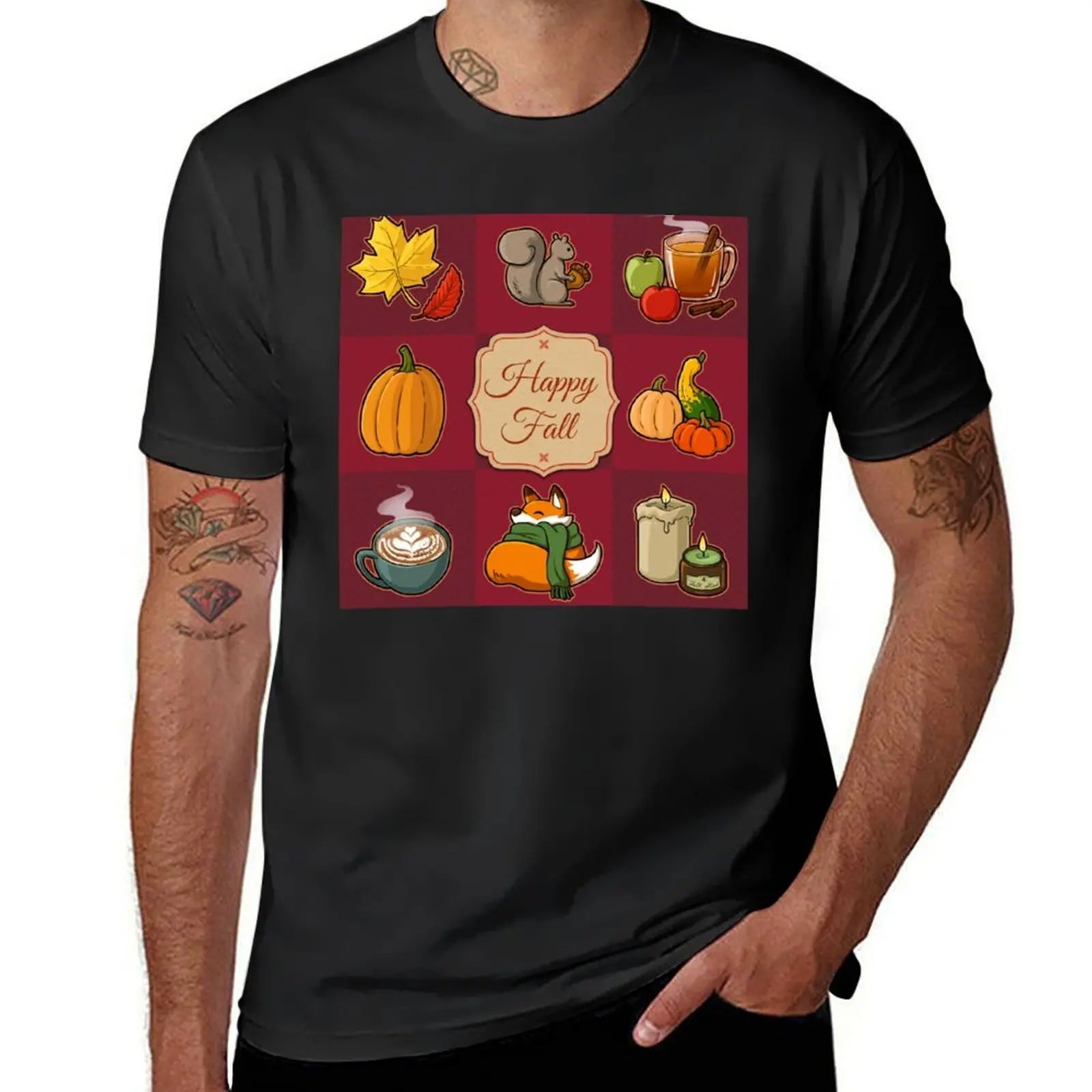 Happy Fall grid (red) T-Shirt sports fans heavyweights mens clothing