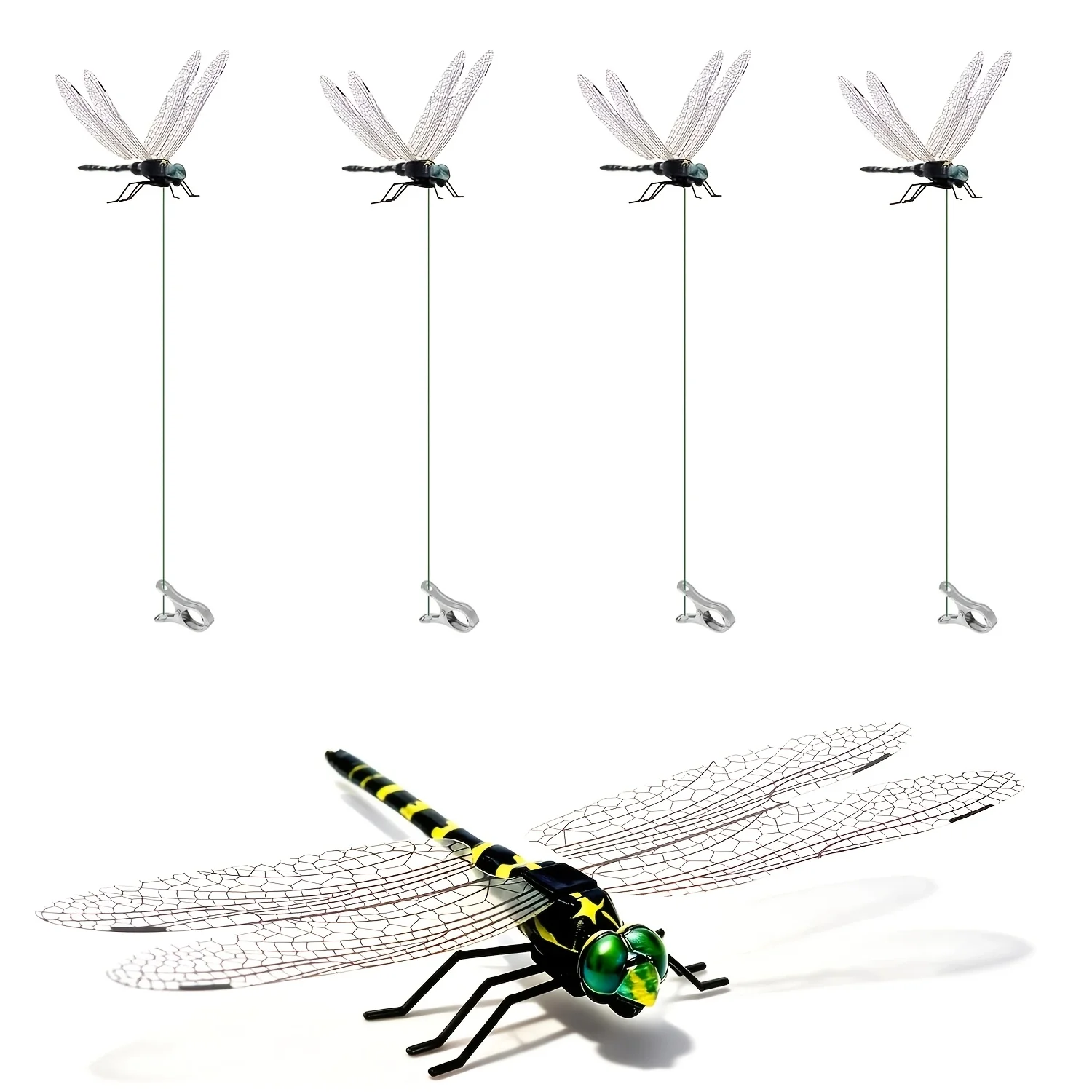 Realistische Künstliche Libellen-Hängeclips, Täuschend Echte Libellen als Vogelabwehr-Deko für Garten, Fenster, Balkon und Außenbereich