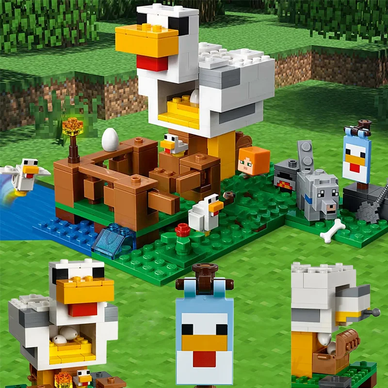 Compatible Brands Brick Sets MC My Mini World Series Building Blocks The Chicken Coop Wolf Minifigures  MOC Toys for Kids Gift