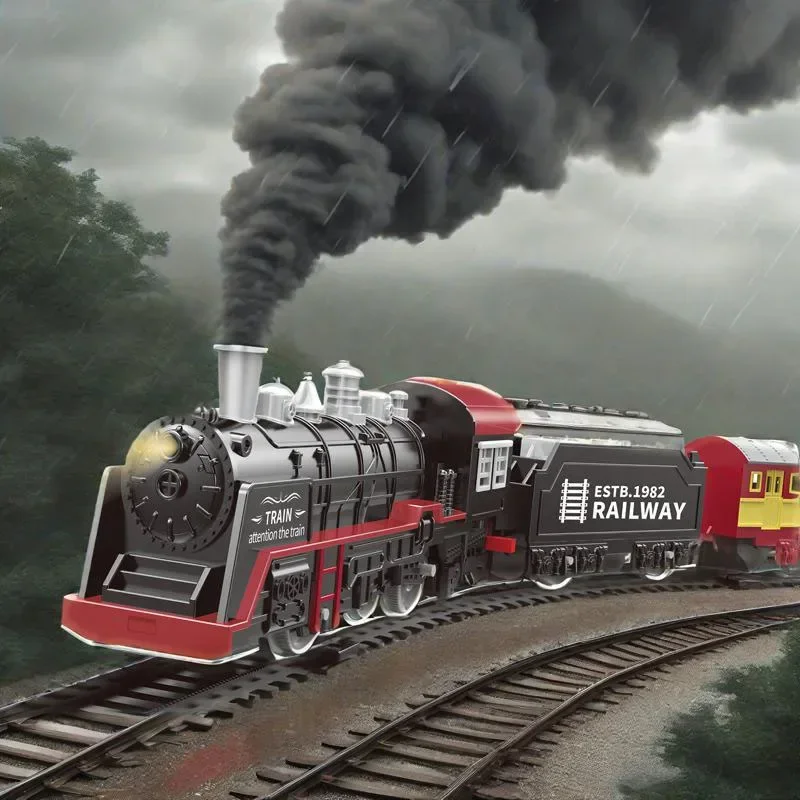 ชุดรางรถไฟไฟฟ้าพร้อมไฟและเสียงเพลง ชุดรถไฟจำลองย้อนยุค วางใต้ต้นคริสต์มาส สำหรับเด็ก ของขวัญวันเกิดเพื่อการศึกษา