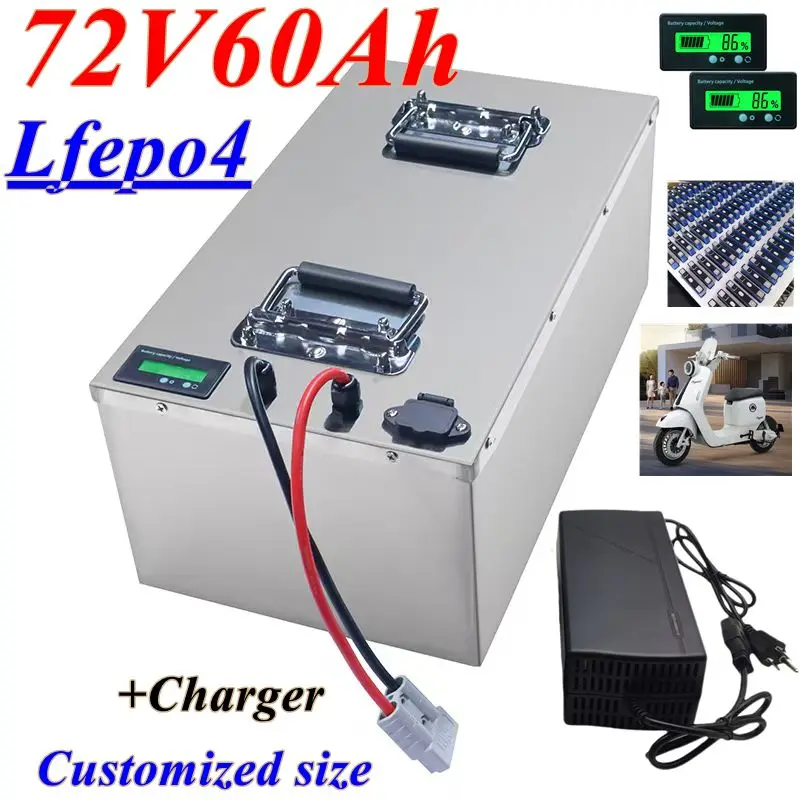 

72V 60Ahlithium lifepo4 battery BMS 24S for 8000W 3500W bicycle bike scooter Motorbike Motorcycle + 10A charger
