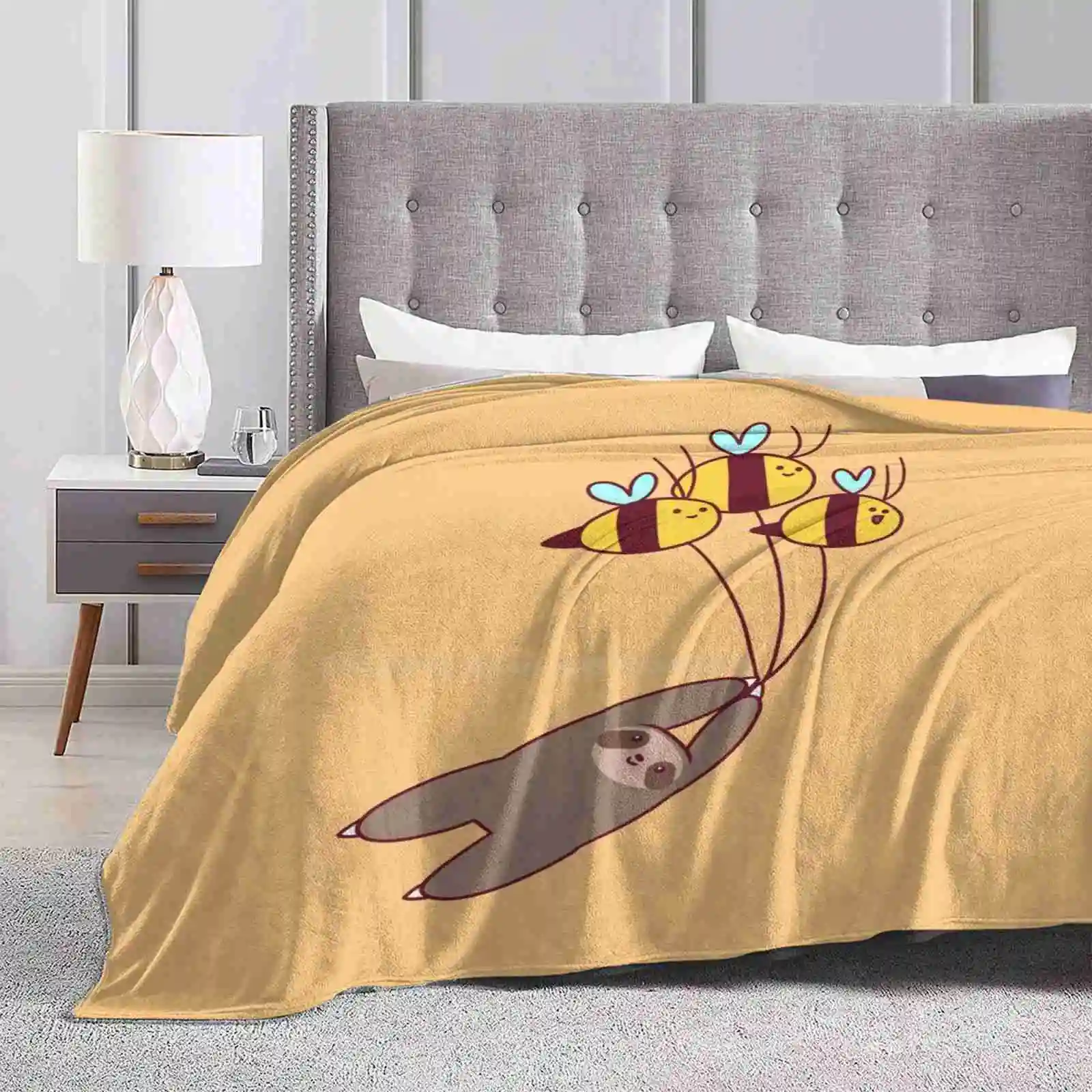 Sloth And Bumble Bees Trend Style Funny Fashion Soft Throw Blanket Marsupials Animals Bumble Bees Insects Sloths And Bees Bees