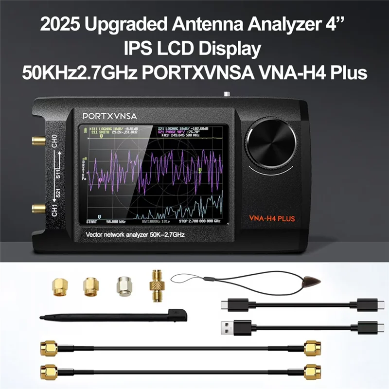 Analizador de antena de red vectorial portátil PHILE-Nanovna-H4 Plus, pantalla LCD IPS de 4 pulgadas, toque Sreeen 50Khz 2,7 Ghz, Bulid en 5000Mah