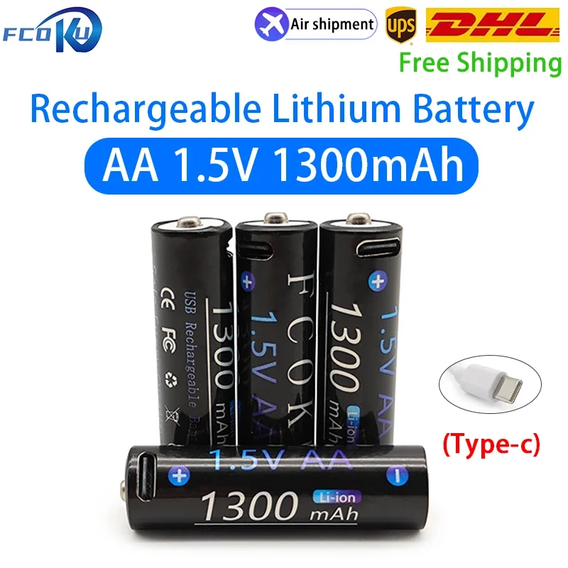 AA 1.5V 1300mAh Rechargeable Lithium Ion Battery,For Toys MP3 Player Thermometer Keyboard Shaver Clock AA 1.5V Battery