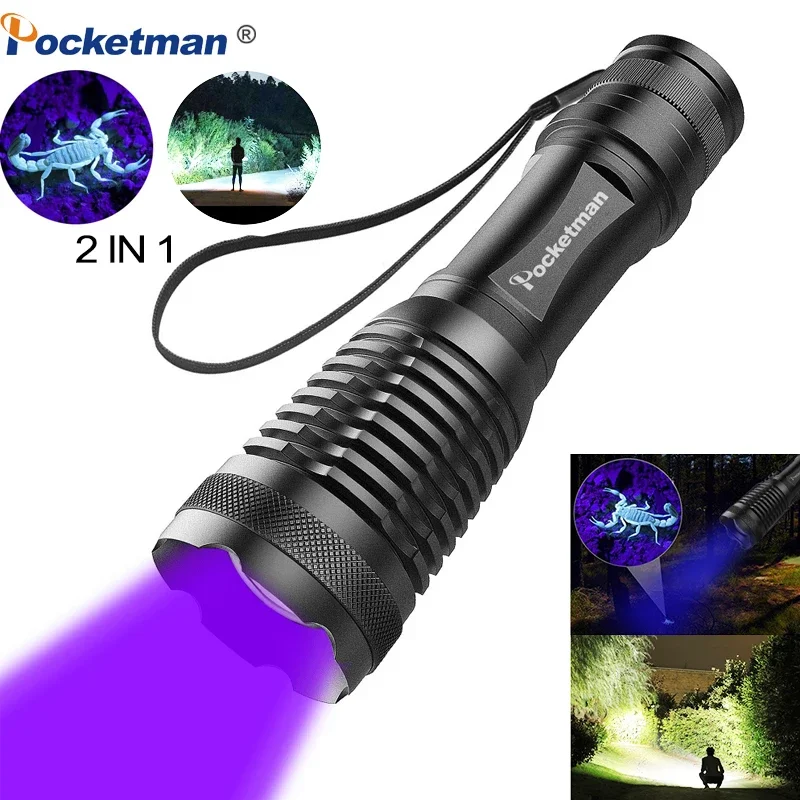 2 in 1 UV Flashlight LED powerful Flashlight Torch 395nm Detectors for Carpet Pet Urine Catch Scorpions camping hiking fishing