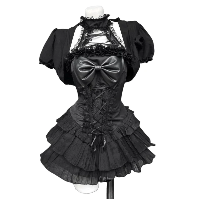 Y2k القوطي الشرير لوليتا ضمادة فستان تانك القمم قصيرة الأكمام قصيرة القمم المرأة الصيف فساتين جديدة سموك مجموعات تأثيري الملابس Treny