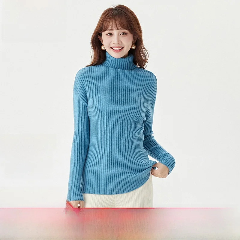 

9MMS0H0068 Women's Long Sleeve Half High Collar Sweater Pure Color Micro Elastic Base Layer Top Winter Fashion Ladies Knitwear