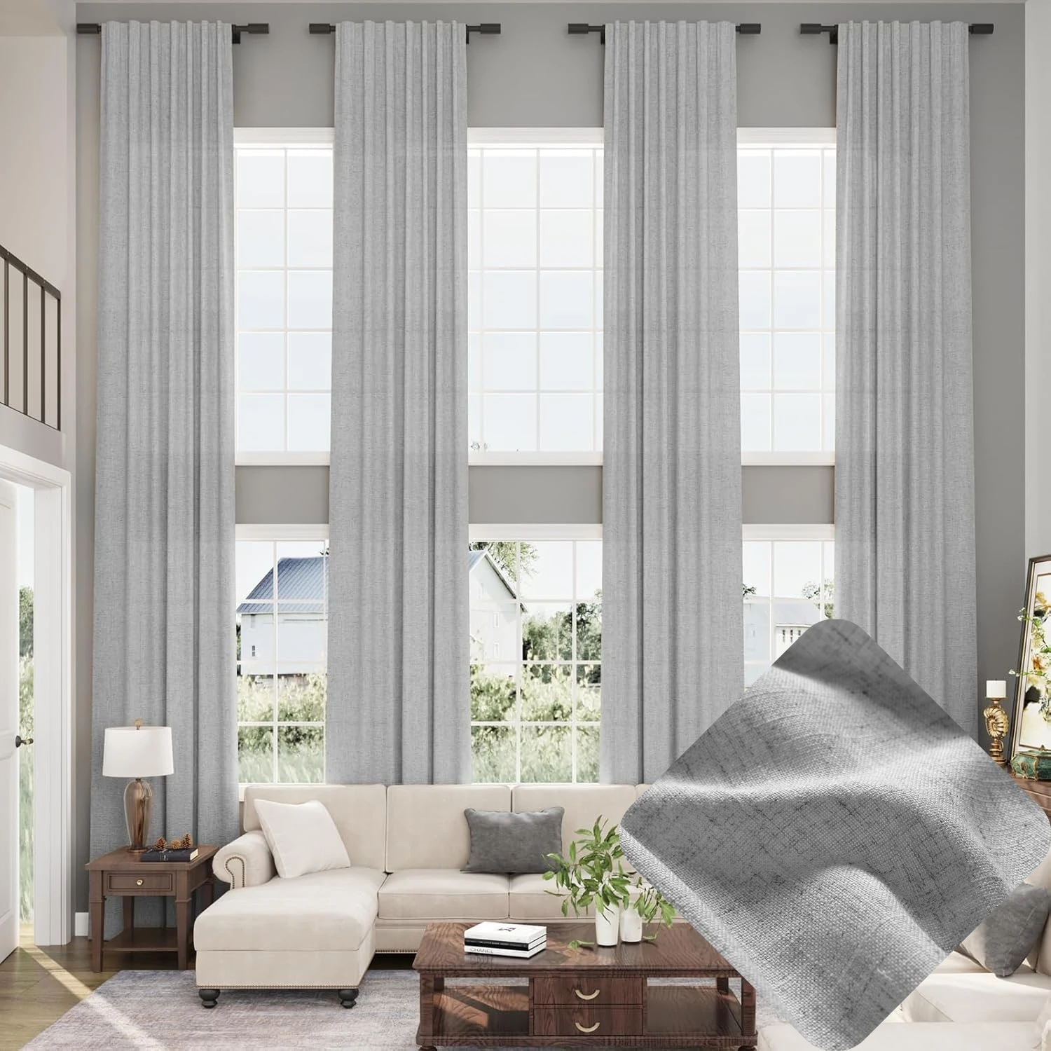 

Custom Made Length Extra Long Faux Linen Living Room Sheer Curtain Drape 450CM High Ceiling Window Tulle Bedroom Curtain