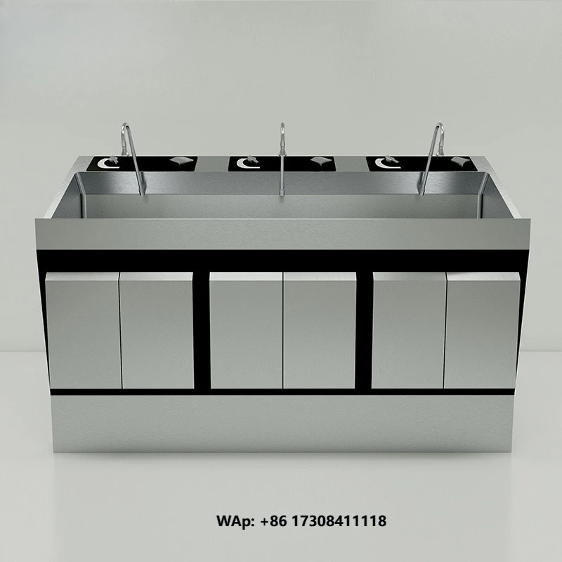 High-End Stainless Steel Medical Hand Wash Sink Foot-Operated Auto-Inductive Clean Sink for Hospitals Hospital Furniture