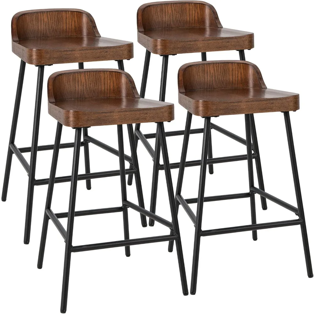 

Bar Stool Set of 4, 24.5'' Industrial Pub Stool with Low Backrest and Footrest, Metal Legs, Breakfast Counter Height Chair