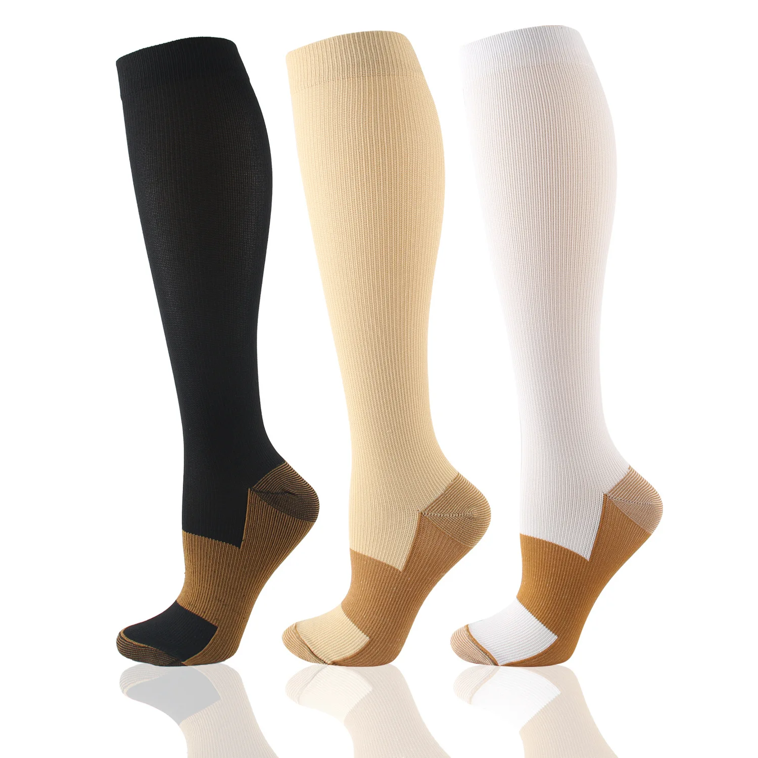 Calcetines deportivos a presión para hombre y mujer, medias elásticas de compresión hasta la rodilla de fútbol con iones de cobre, medias largas de color sólido