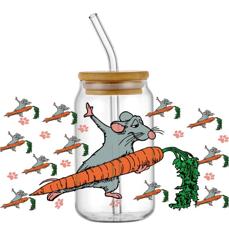 Miniso Cartoon Mouse Chef Decal for 16oz Libbey Glasses UV DTF Cup Wrap Transfer Sticker DIY Mug Waterproof Sticker