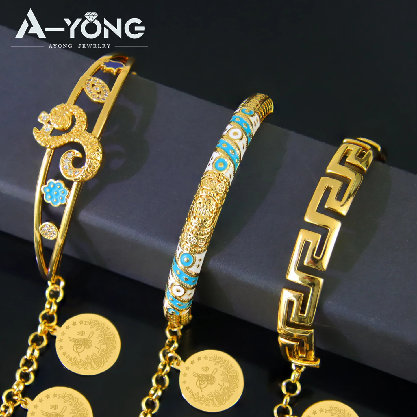 Fashion Arabic Gold Color Bracelet 21k Gold Plated Dubai Muslim Charm Lucky Bangles Italian Women Event Party Jewelry