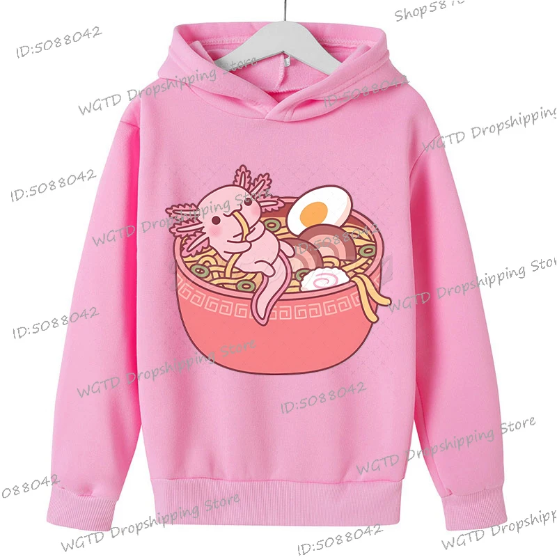 Funny Axolotl Eating Japanese Ramen Noodles Hoodie Girls Boys Casual Outerwear Children Clothing Long Sleeve Cute Axolotl Hoody