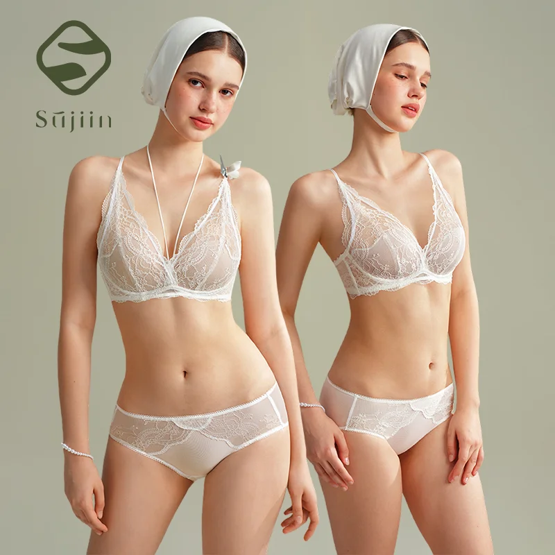 

SUJIIN Lingeries Sexy Hot for Women Sexy Lace Wireless Comfort Plunge Soft Support Breathable Bra & Brief Sets Woman MX352+N213