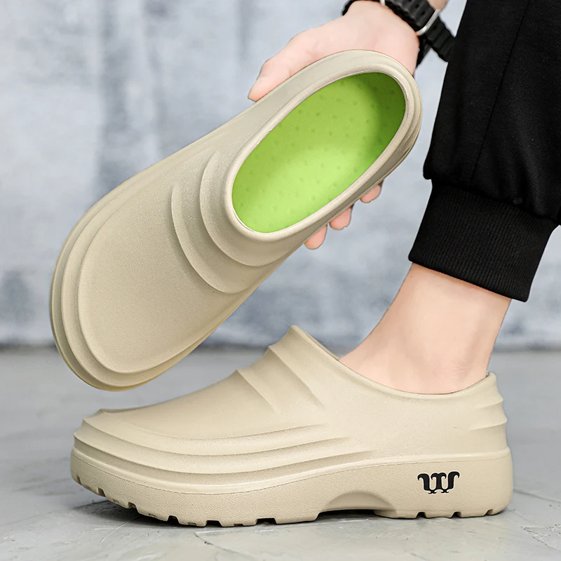 2024 High Quality EVA Men Chef Shoes Non-slip Waterproof Oil-proof Hotel Kitchen Working Shoes Men Clogs Garden Men Safety Shoes