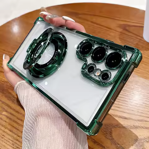 Plating Bracket Clear Cover For Samsung Galaxy S25 S24 S23 S21 S20 FE S22 Note 20 Ultra 10 Plus For Magsafe Magnetic Charge Case