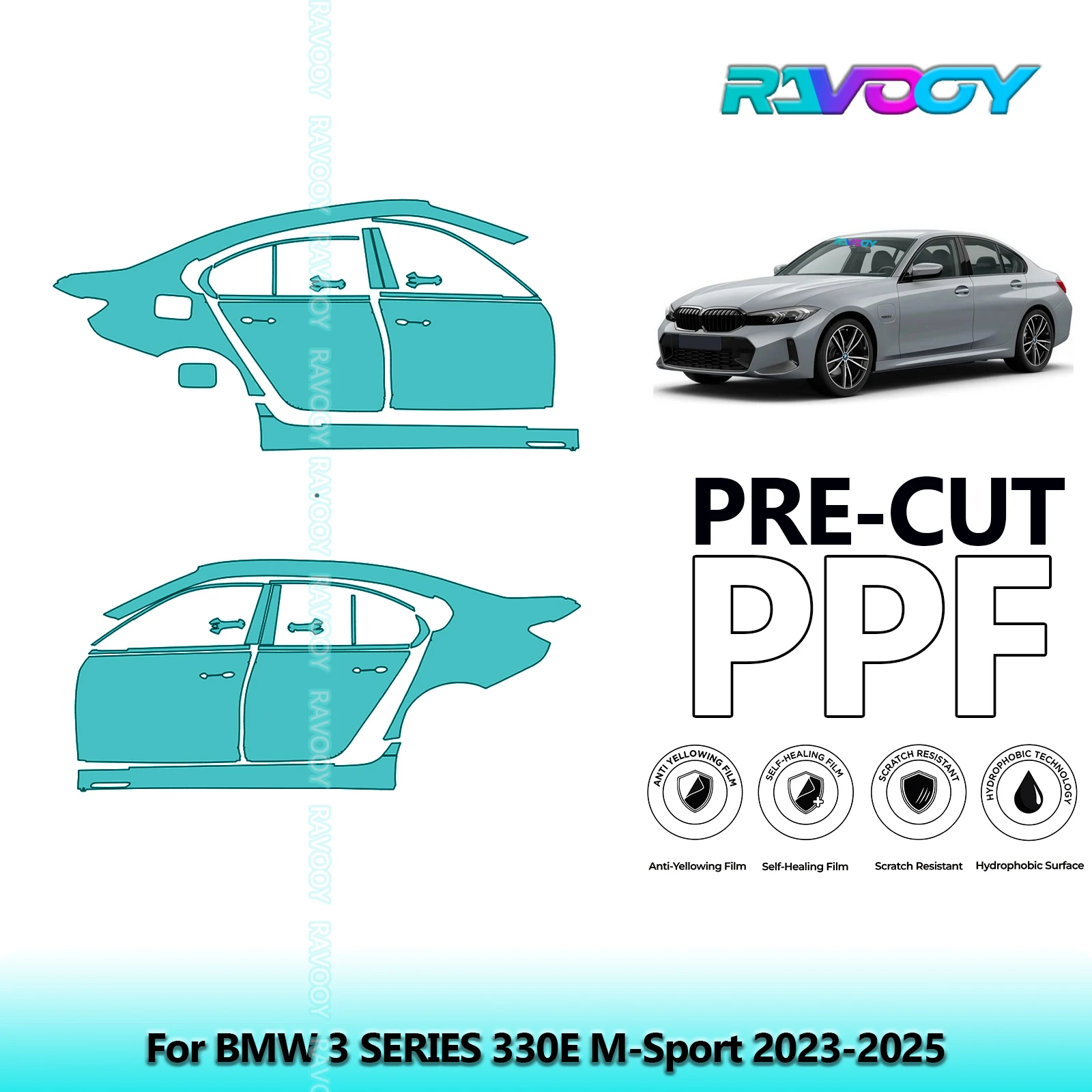 

For BMW 3 SERIES 330E M-Sport 2023-2025 8.5mil Clear Matte Pre-Cut PPF Door & A/B Pillar Kit TPU Paint Protection Film Set