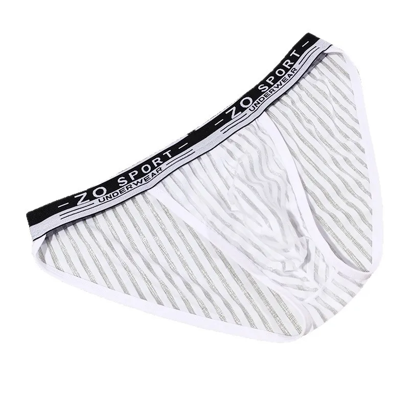 Striped Sheer Ice Silk Briefs for Men High-Cut Transparent Underwear Summer Breathable Mesh U Convex Pouch High-Leg Underpants
