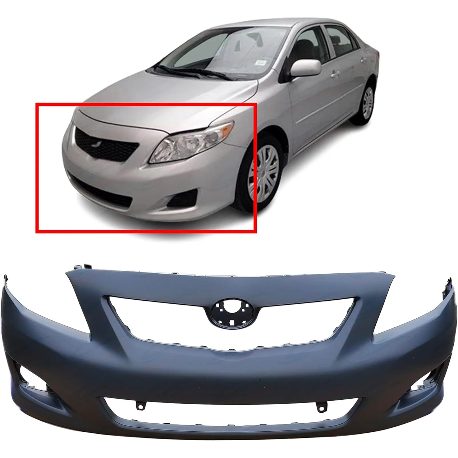 Compatible with Front Bumper Cover 2009-2010 Toyota Corolla Base CE LE XLE Sedan 09-10. New, Primed and Ready for Paint.